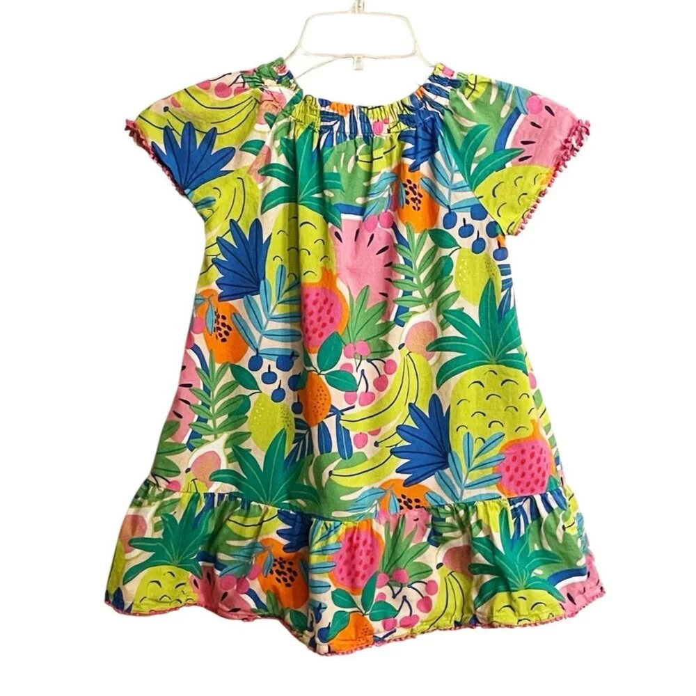 Boden Smocked Tropical Fruit Printed Kaftan Dress Size 4/5 Spring Easter